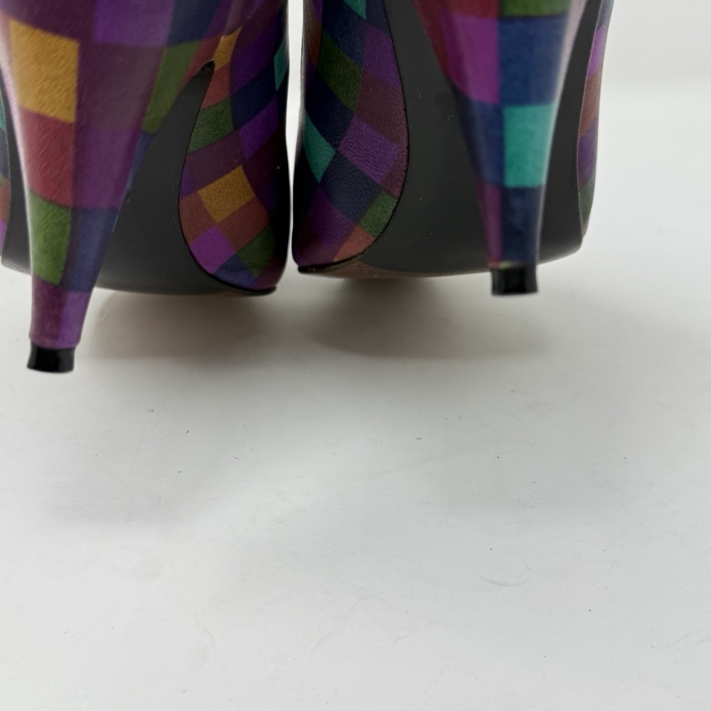 Vintage Stuart Weitzman 80s Bright Multicolor Heels Leather Sz Womens 9 Colorful - Picture 12 of 16
